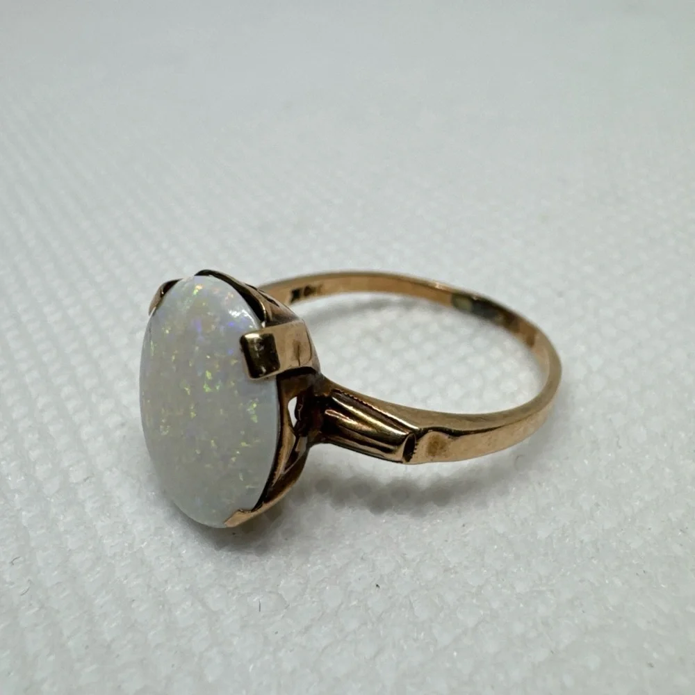 Vintage 10K Yellow Gold Opal Ring Size 6.25 Cocktail Heirloom Elegant Antique - Picture 7 of 14